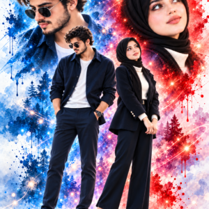 dreamy blue and crimson couple poster